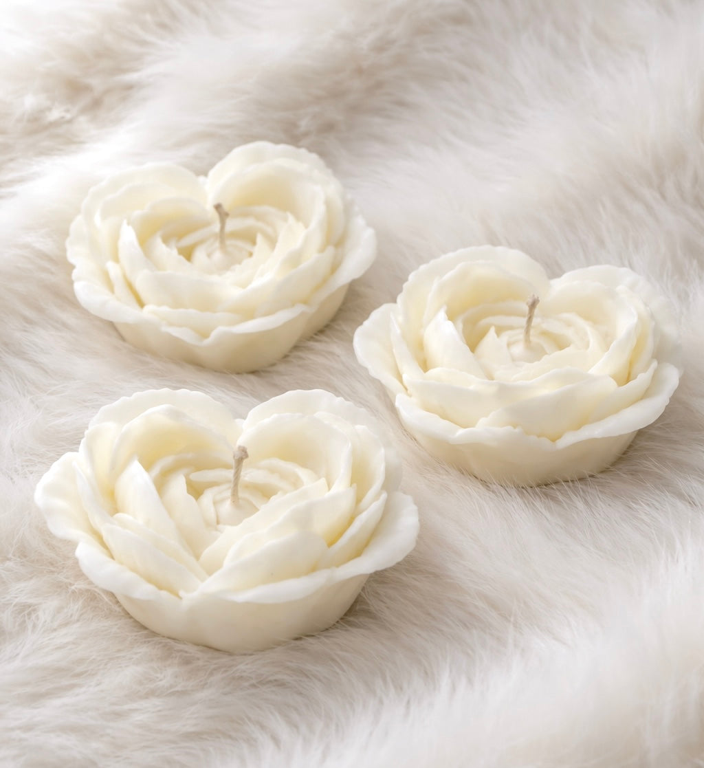 White Rose Love Heart Decorative Candle